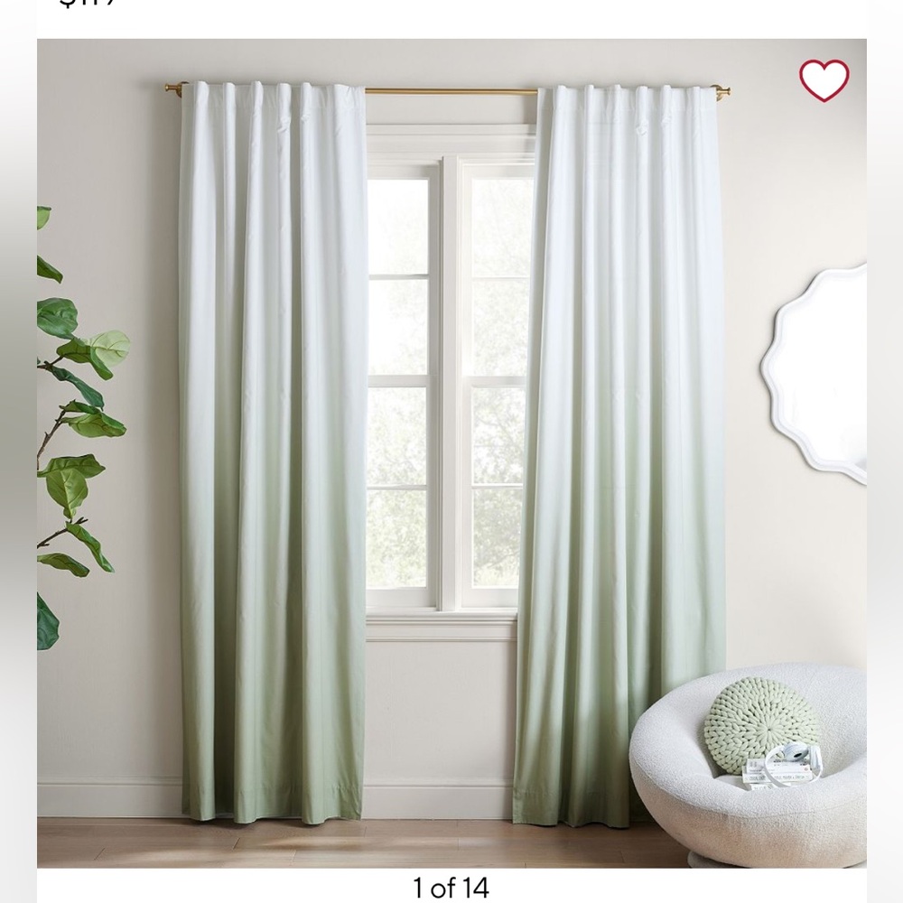 Pottery Barn Ombre Blackout Panel Curtain Sage Green 52" x 84" NEW